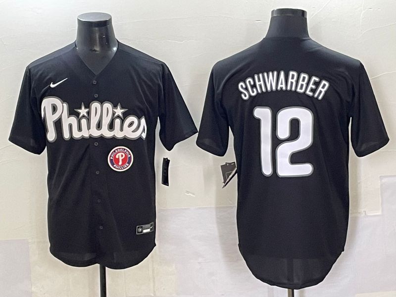 Men 2025 Philadelphia Phillies #12 Schwarber Black Fashion Nike MLB Jersey style 7098->philadelphia phillies->MLB Jersey